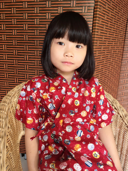 Okiddo Bronzing Uchiwa Boy/Girl Suit (Red)