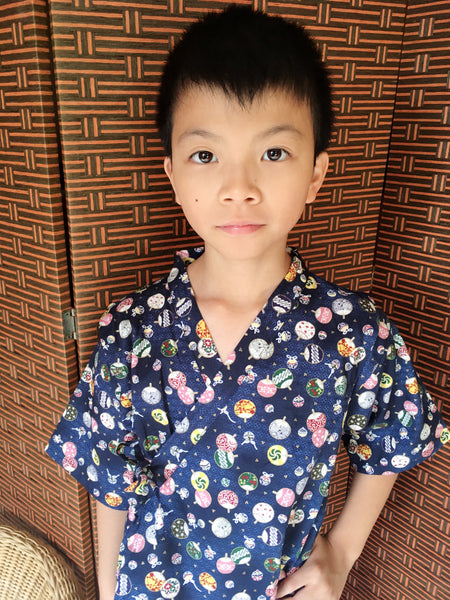 Okiddo Bronzing Uchiwa Boy/Girl Suit (Blue)