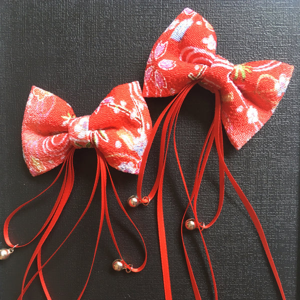 Okiddo Japanese Accessory Hair Clip - Bow with bells (Red)