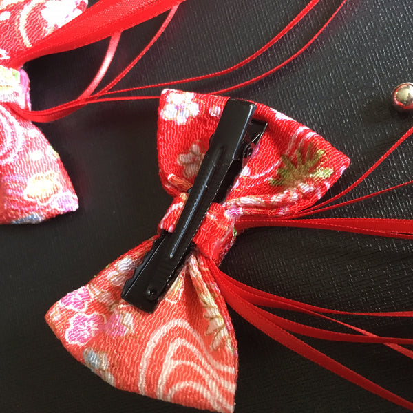 Okiddo Japanese Accessory Hair Clip - Bow with bells (Red)