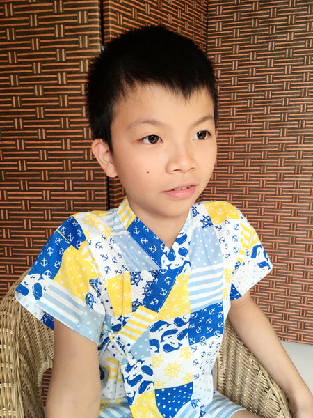 Okiddo Checkered Kujira Boy Suit (Blue)